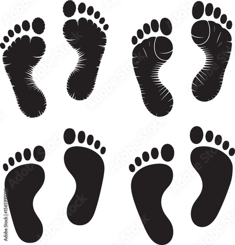 Human Footprint Icon Set – Bare Feet Print Symbols – Vector and Transparent PNG