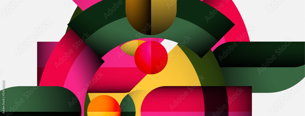 Abstract composition. Geometric shapes overlap, creating vibrant color blocks. Red, green, yellow hues dominate design. Modern aesthetic. Abstract composition. Geometric shapes overlap, creating vibrant color blocks. Red, green, yellow hues dominate design. Modern aesthetic.