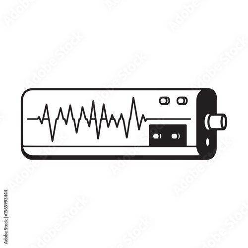 Simple monochrome illustration of a seismograph recording seismic activity and earth movement vector