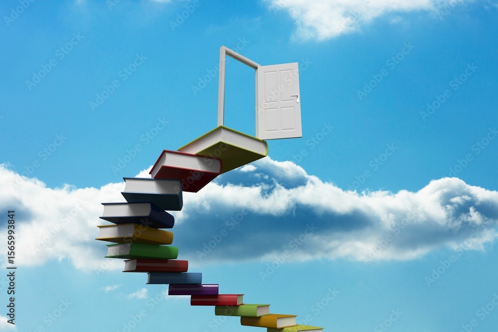 Naklejka premium Book steps leading to door against sky