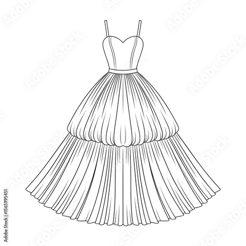 vector illustration of a tulle dress coloring page