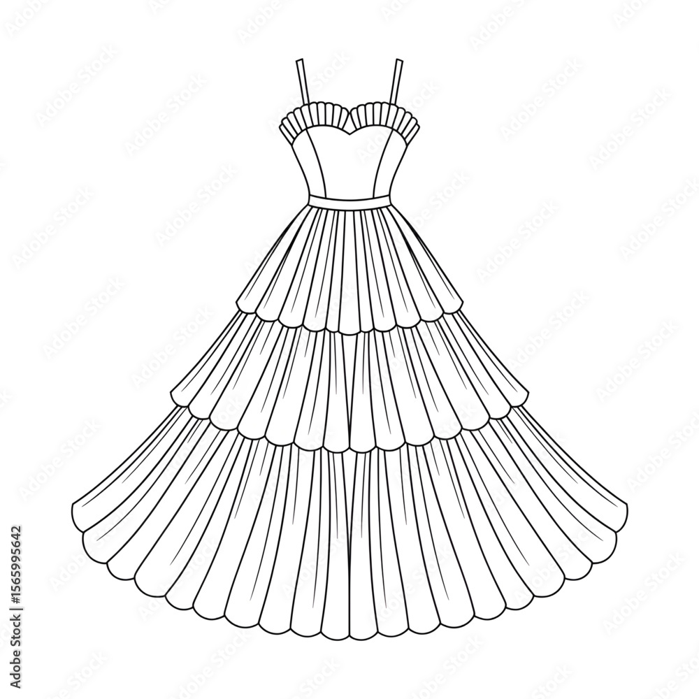 Obraz premium vector illustration of a tulle dress coloring page