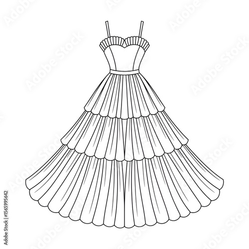 vector illustration of a tulle dress coloring page