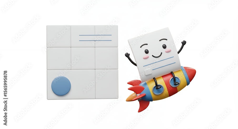 Obraz premium Cartoon digital interface and paper rocket illustration