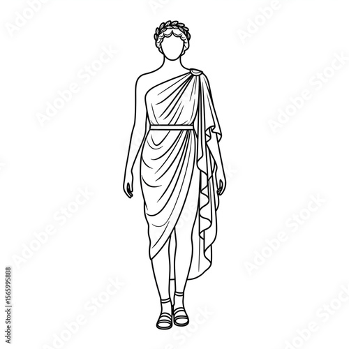 vector illustration of a woman toga dress coloring page