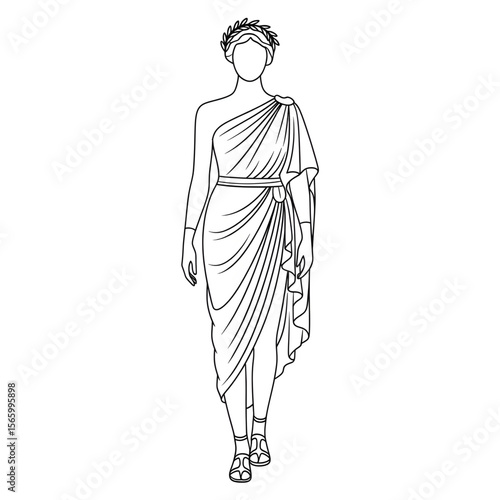 vector illustration of a woman toga dress coloring page 