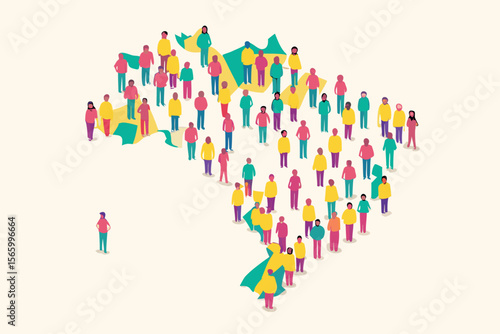 Brazil Map Formed by Colorful People Isometric View