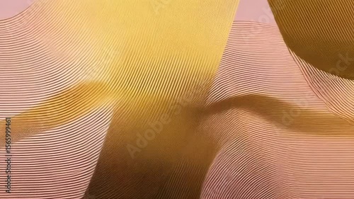 A pink background features a wavy golden line
