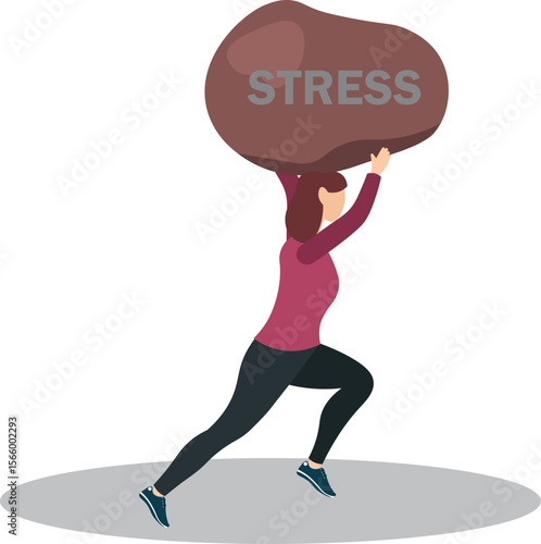 Businessman carrying big stone or problem in flat design. Stress from work concept vector illustration.