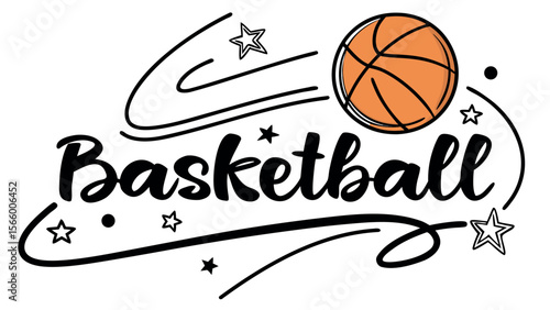 Cool Retro Basketball Design with Stars and Swirls
