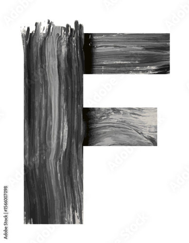Artistic letter F created with bold black and white paint brush strokes in a modern and abstract style