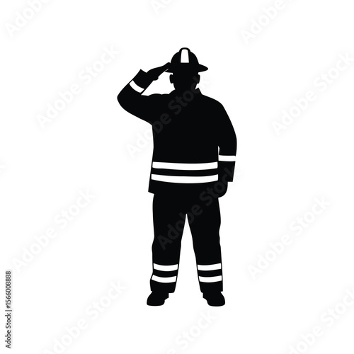 Silhouette of Firefighter Saluting, Symbol of Courage and Respect for Service