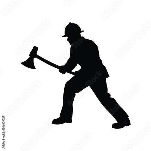 Silhouette of a Lumberjack with an Axe Ready to Swing and Cut