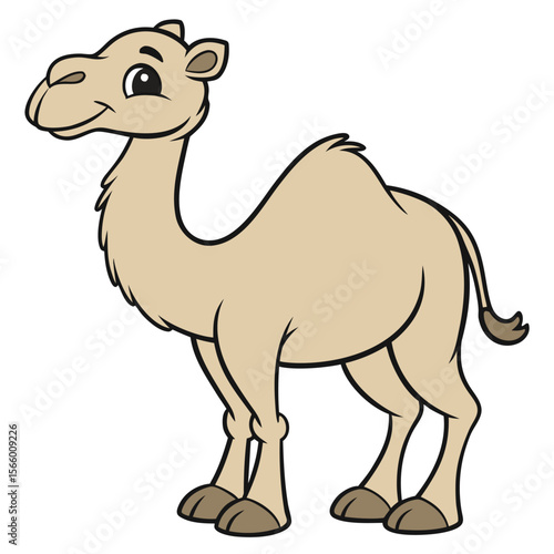Cartoon Camel Standing Proudly in Desert Landscape Animal Illustration