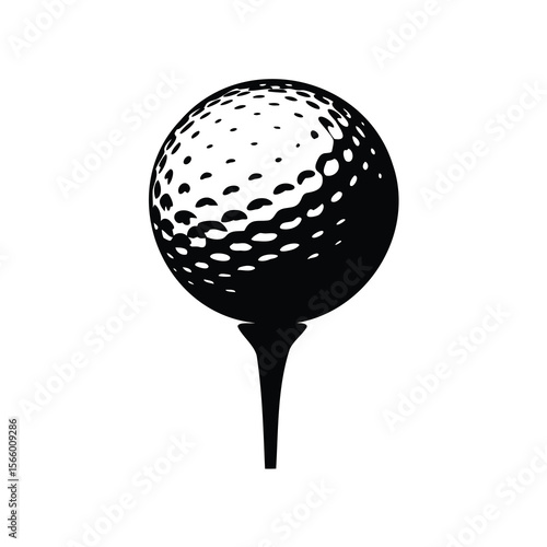 Monochrome image of a golf ball on a tee ready for a swing