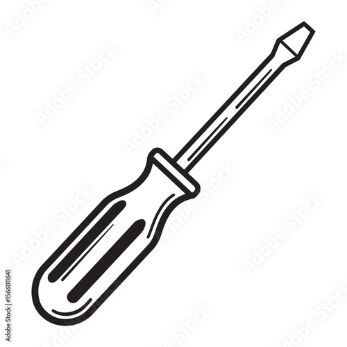 Simple black and white vector illustration of a flathead screwdriver on a white background