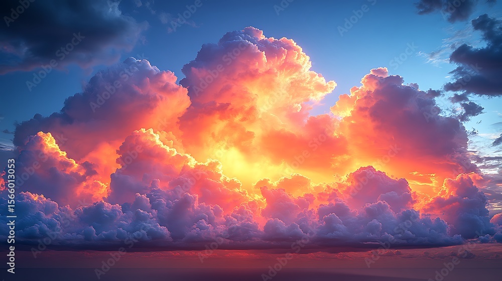 Fototapeta premium Dramatic clouds illuminated by sunset colors