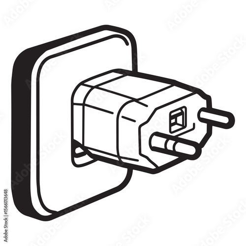 Vector illustration of a two prong european electrical plug and wall outlet