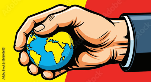 Hand Gripping Globe with Bold Background – Global Power and Control Concept Vector