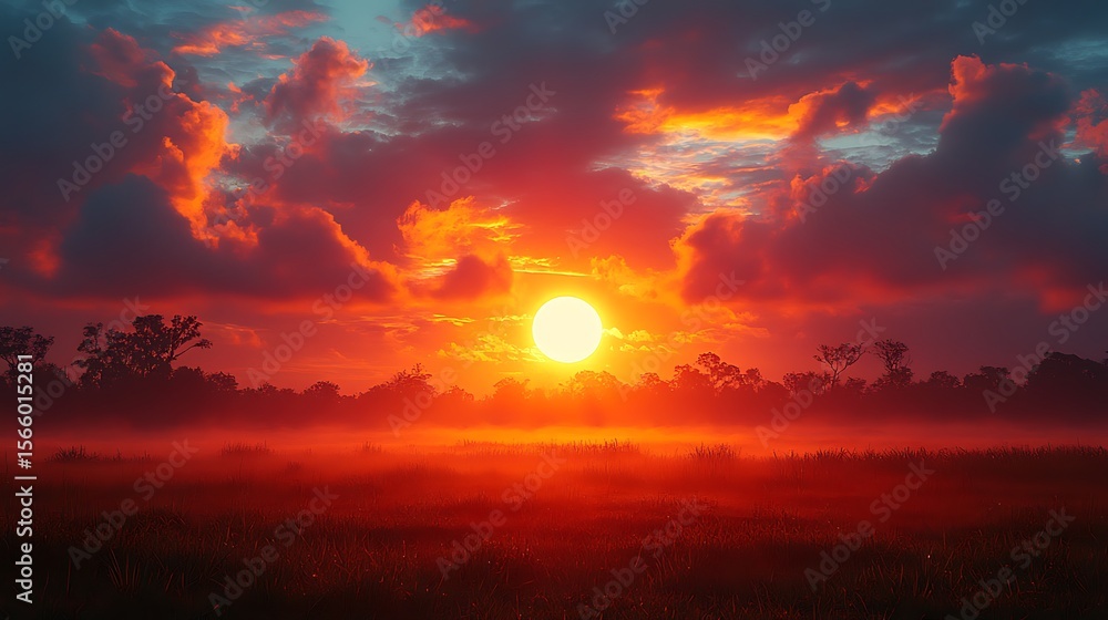 Fototapeta premium Sunset sky over landscape background