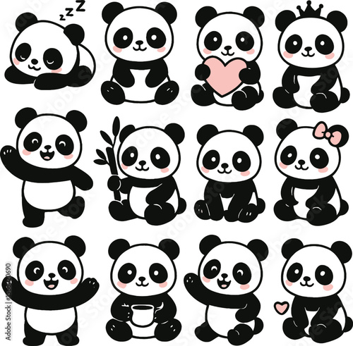 Cute Cartoon Panda Character Set - Adorable Poses & Actions Vector Collection