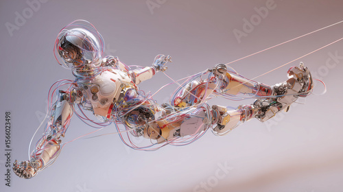 Futuristic Transparent Robot with Colorful Wiring