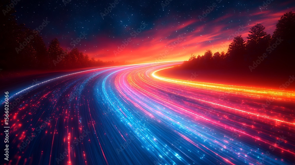 Fototapeta premium Glowing road through night sky