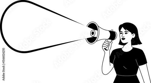 Woman with megaphone vector illustration for announcement marketing and advertising communication concept