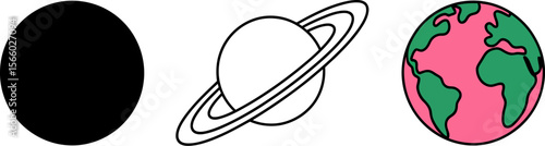 Three planets illustration of black hole saturn and earth vector graphic design astronomy space exploration