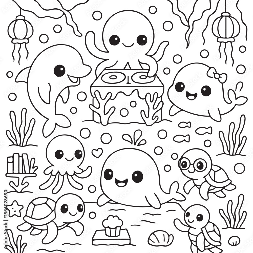 Fototapeta premium Ocean Animals Coloring Pages 