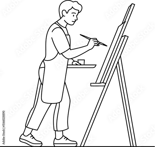Artist painting on canvas art studio illustration drawing artist with easel fine art creative process