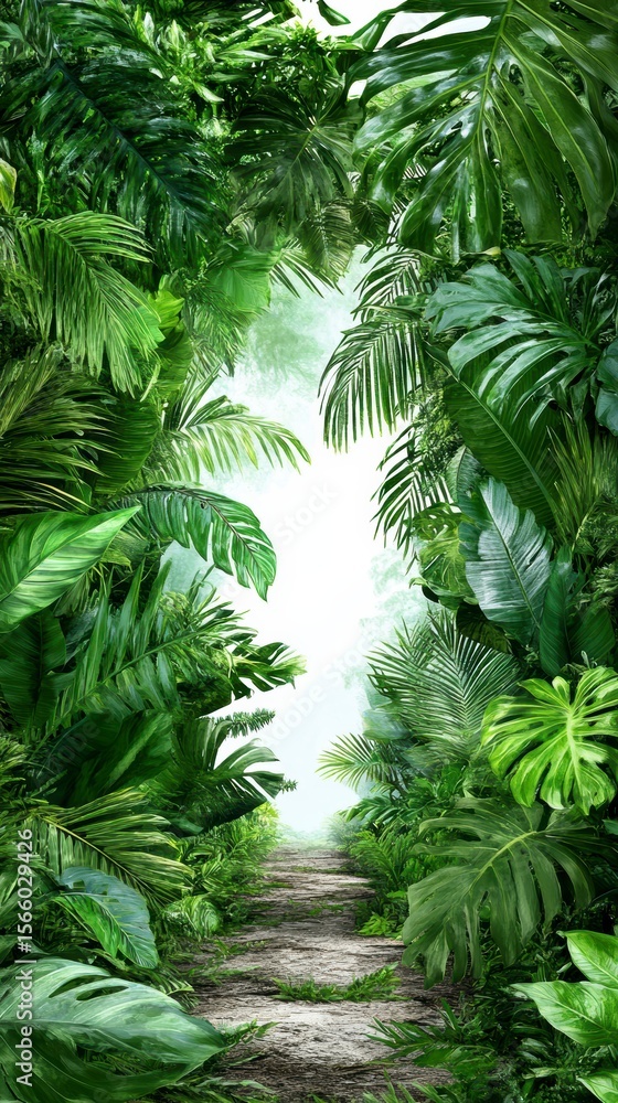 Obraz premium Lush Tropical Foliage Pathway A Serene Jungle Escape