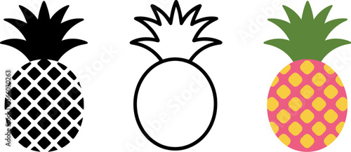 Pineapple vector illustration set tropical fruit design pineapple icon summer fruit food graphic 100