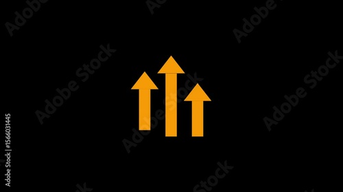 Up arrow on animation on background. Three arrow direction by up animation on black background.