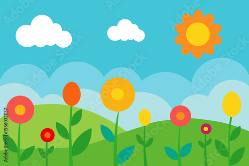 A Bright Sunny Meadow Filled With Various Colorful Wildflowers For A Cheerful Scene