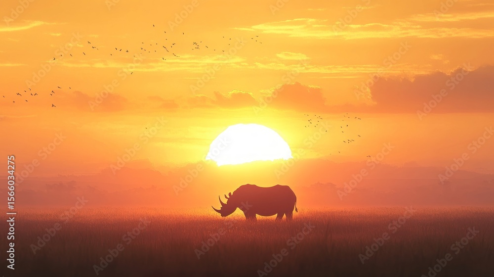 Obraz premium Silhouette of rhino at sunrise