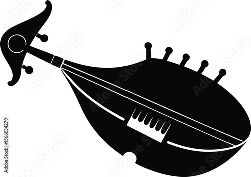 Silhouette of a hurdy gurdy with crank vector. Hurdy gurdy silhouette art illustration on white background