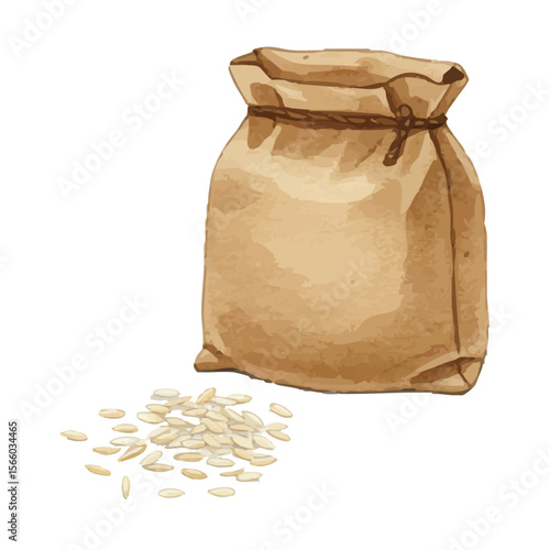 Vector watercolor illustration / 水彩テイストの米袋