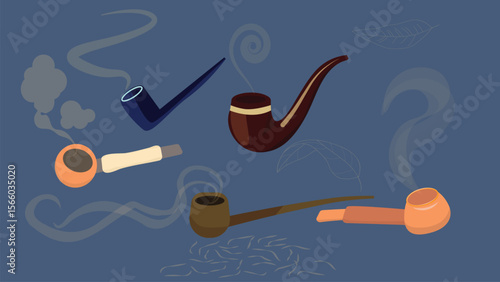 Set of smoking pipes. Hand-drawn vintage vector illustration - tobacco and smoke collection
