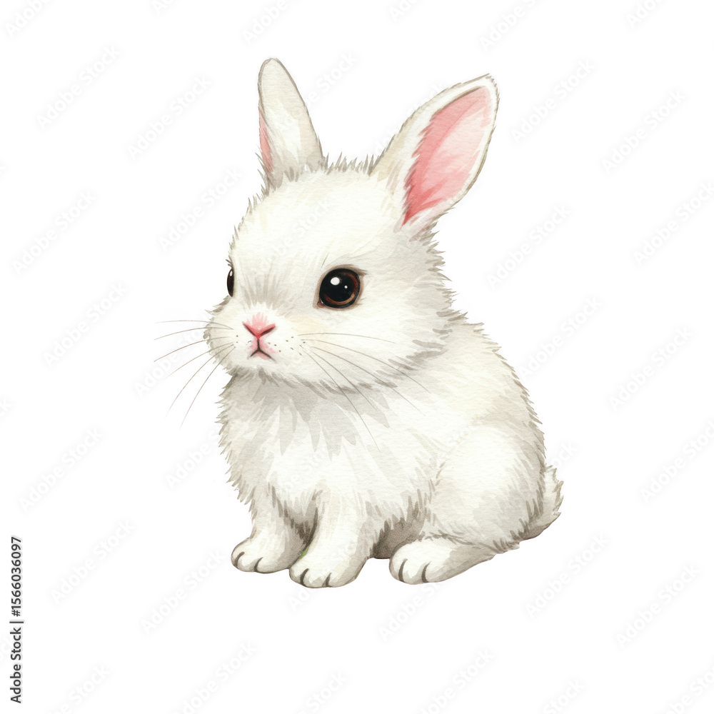 Adorable fluffy white baby bunny rabbit sitting peacefully isolated on transparent background Adorable fluffy white baby bunny rabbit sitting peacefully isolated on transparent background