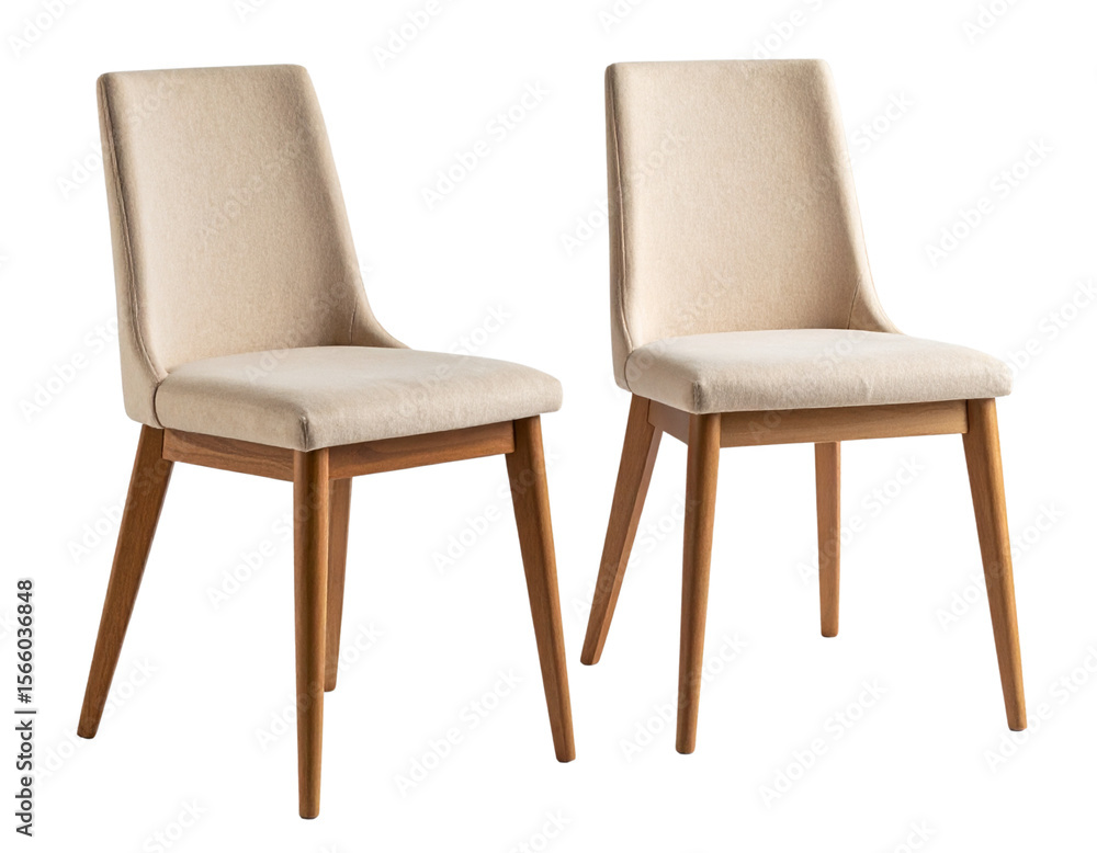 Angled Wooden Dining Chairs with Fabric Seats in Neutral Tone, Transparent PNG Angled Wooden Dining Chairs with Fabric Seats in Neutral Tone, Transparent PNG