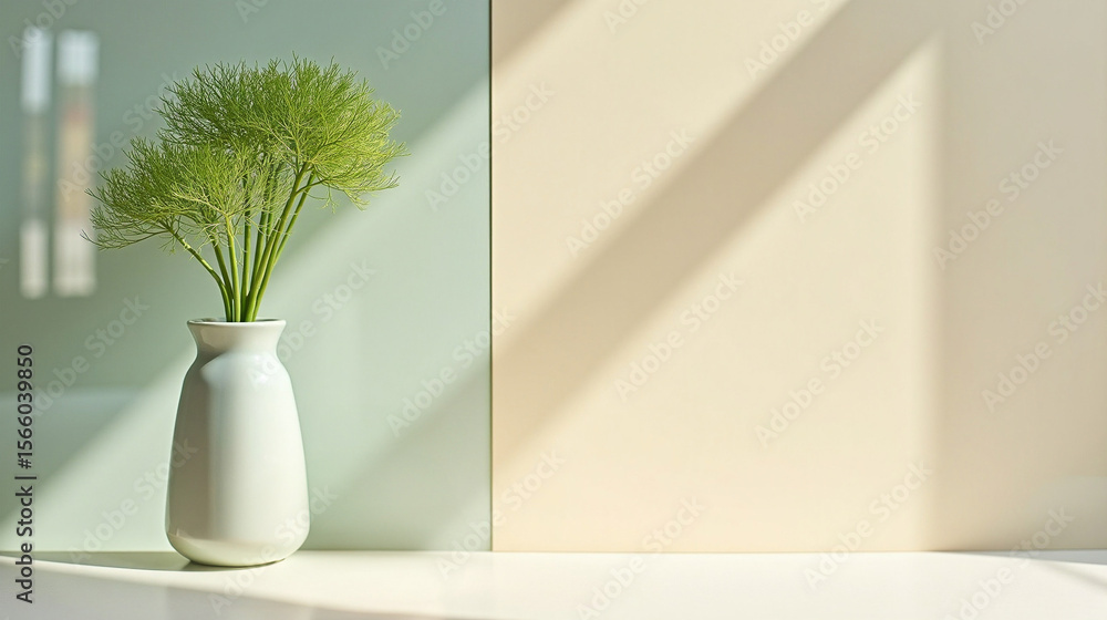 Fototapeta premium Green Plant in Glass Vase with Soft Light