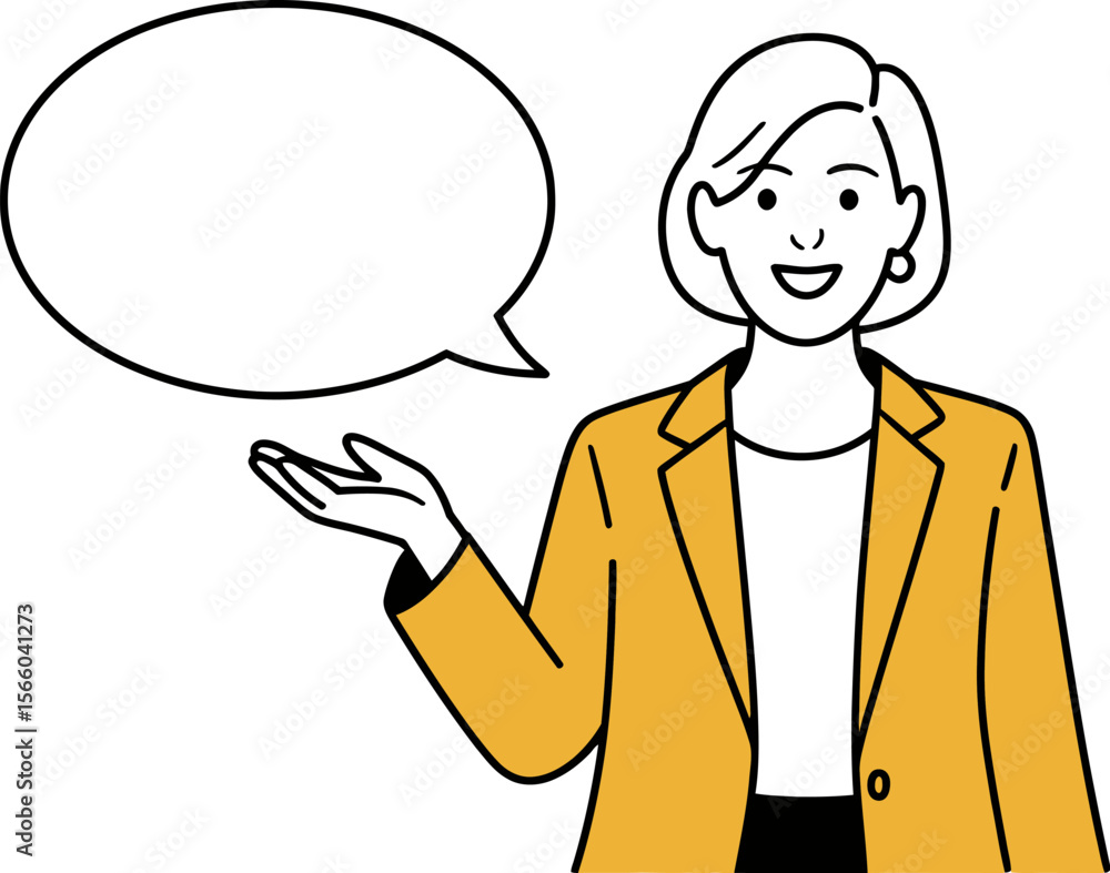 Woman speaking presenting with speech bubble vector illustration presentation business concept art drawing editable vector Woman speaking presenting with speech bubble vector illustration presentation business concept art drawing editable vector