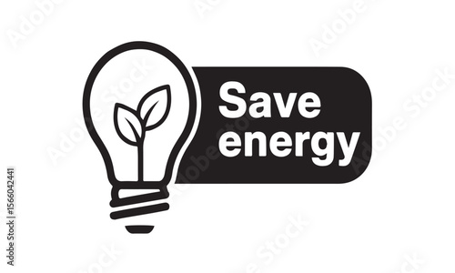 Save energy icon with lightbulb and plant on white background
