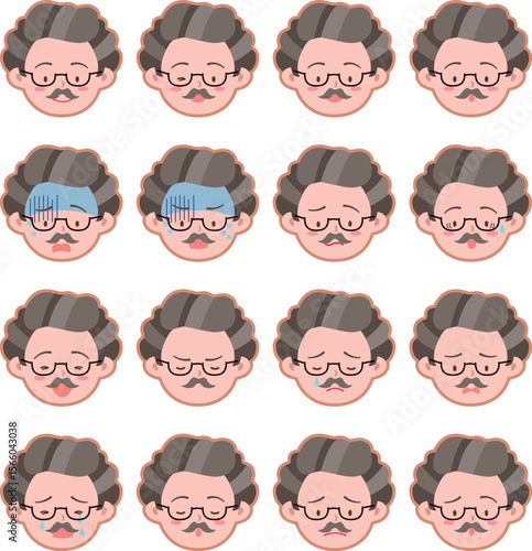 Face icons, So many expressions : An illustration of woman with various facial expressions.