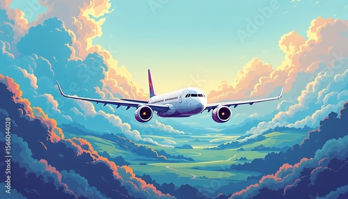 airplane flying over the sea, vector illustration of an abstract background
