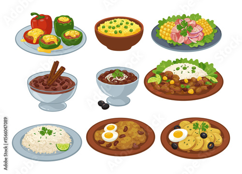 Vector illustration set of traditional dishes
