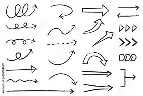 かすれ感のある手書きの矢印セット　グランジ風の矢印