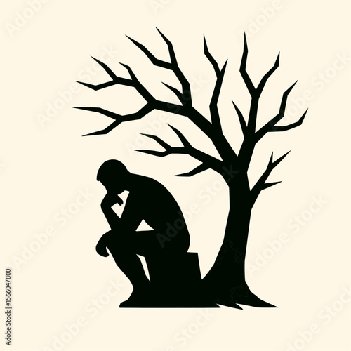 Black silhouette of a tree with a couple in a park, evoking love and nature