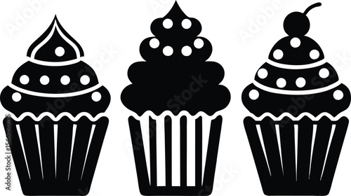 Set of black cupcakes silhouette vector illustration
